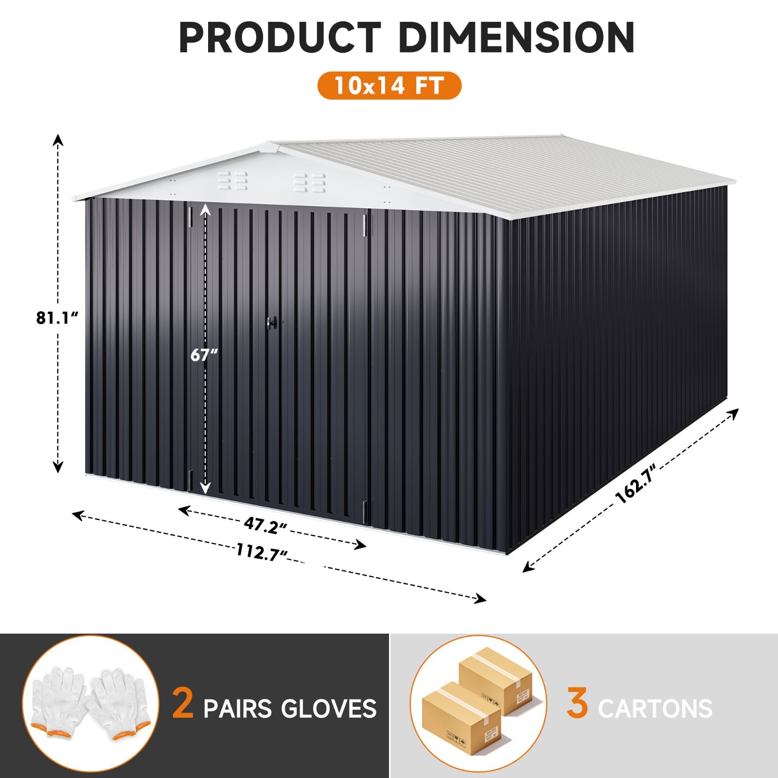 10x14FT Outdoor Metal Storage Shed with Durable Frame and Lockable Door, White