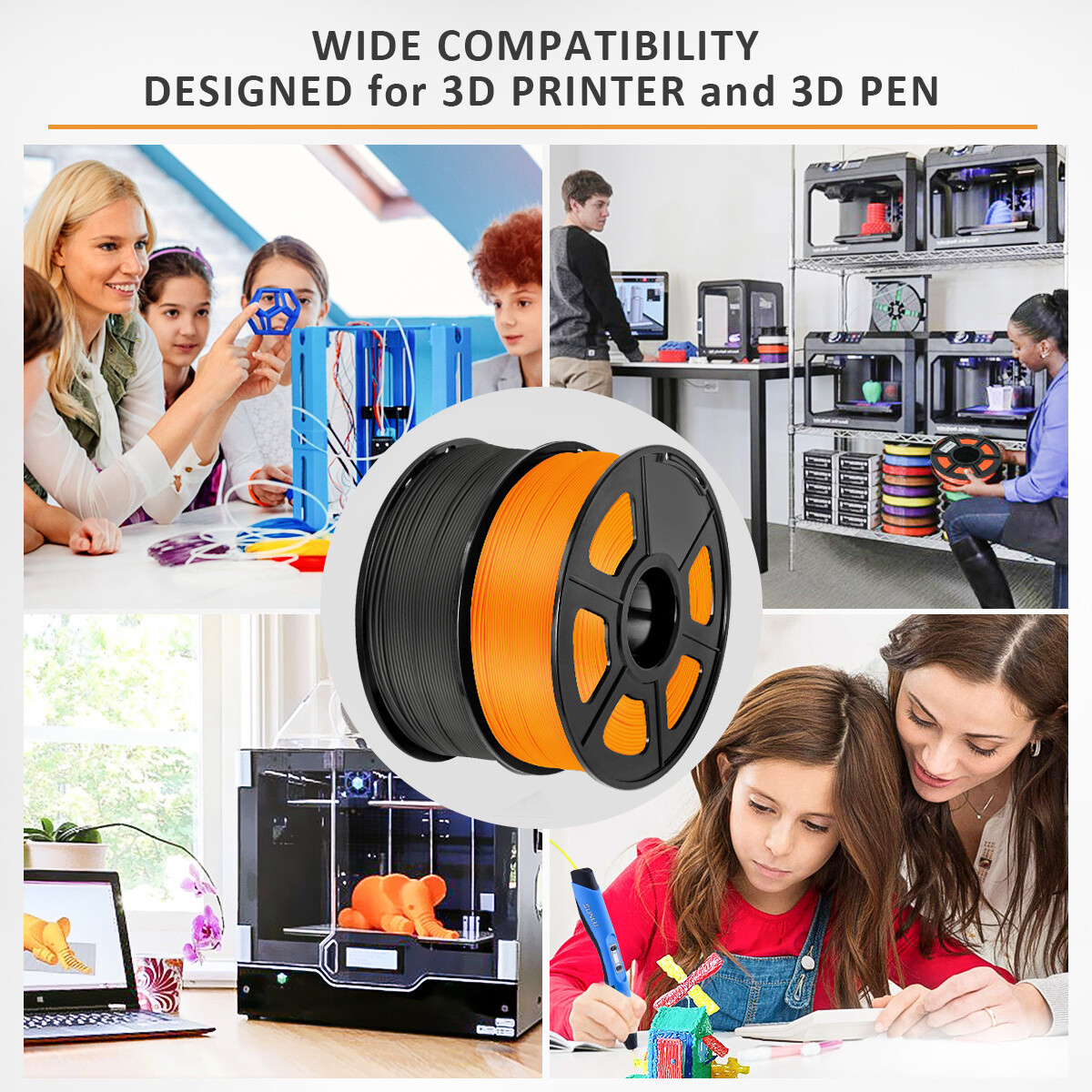 SUNLU 5×1KG PLA Matte PLA+ PLAMETA PETG SILK ABS 3D Filament Combo