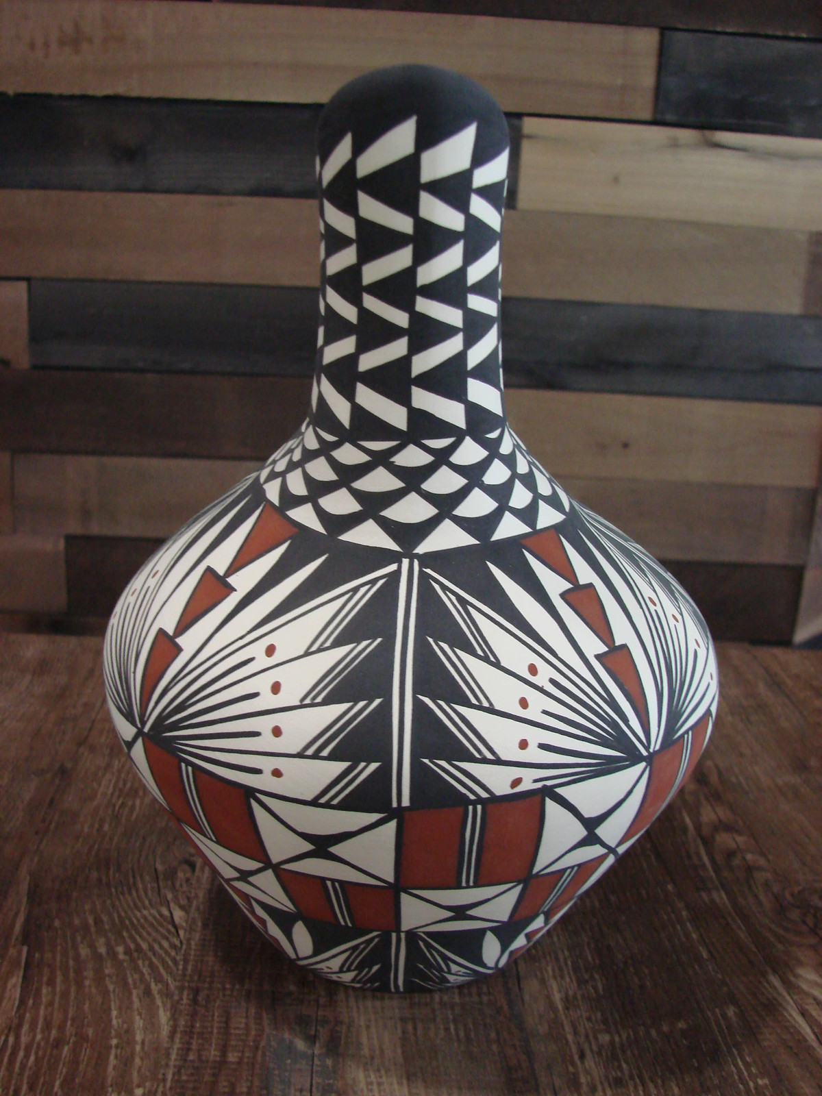 Native American Fine Line Hand Painted Wedding Vase by M. Lukee