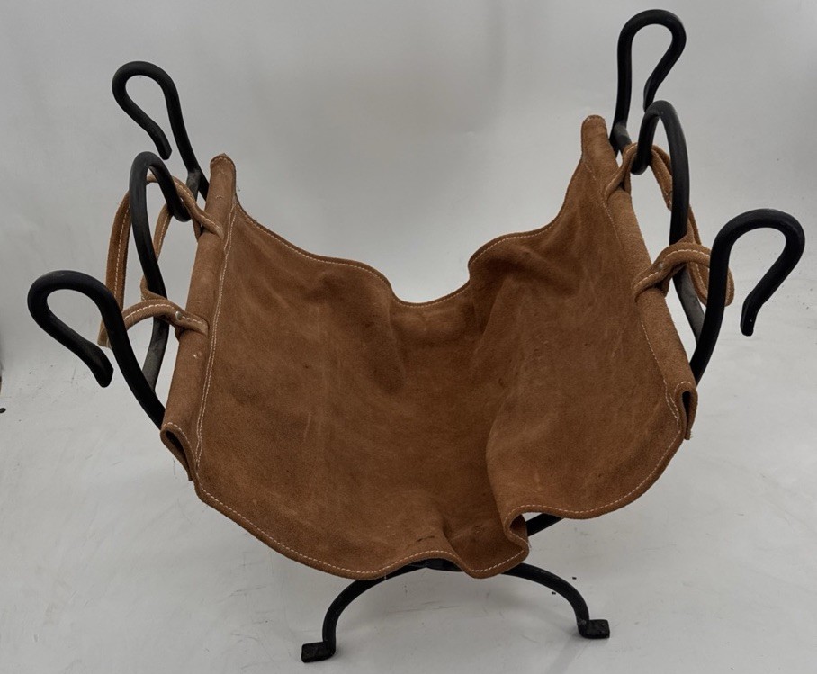 Vtg Firewood Log Carrier Rack Fireplace Wood Holder Suede Carrier Folding