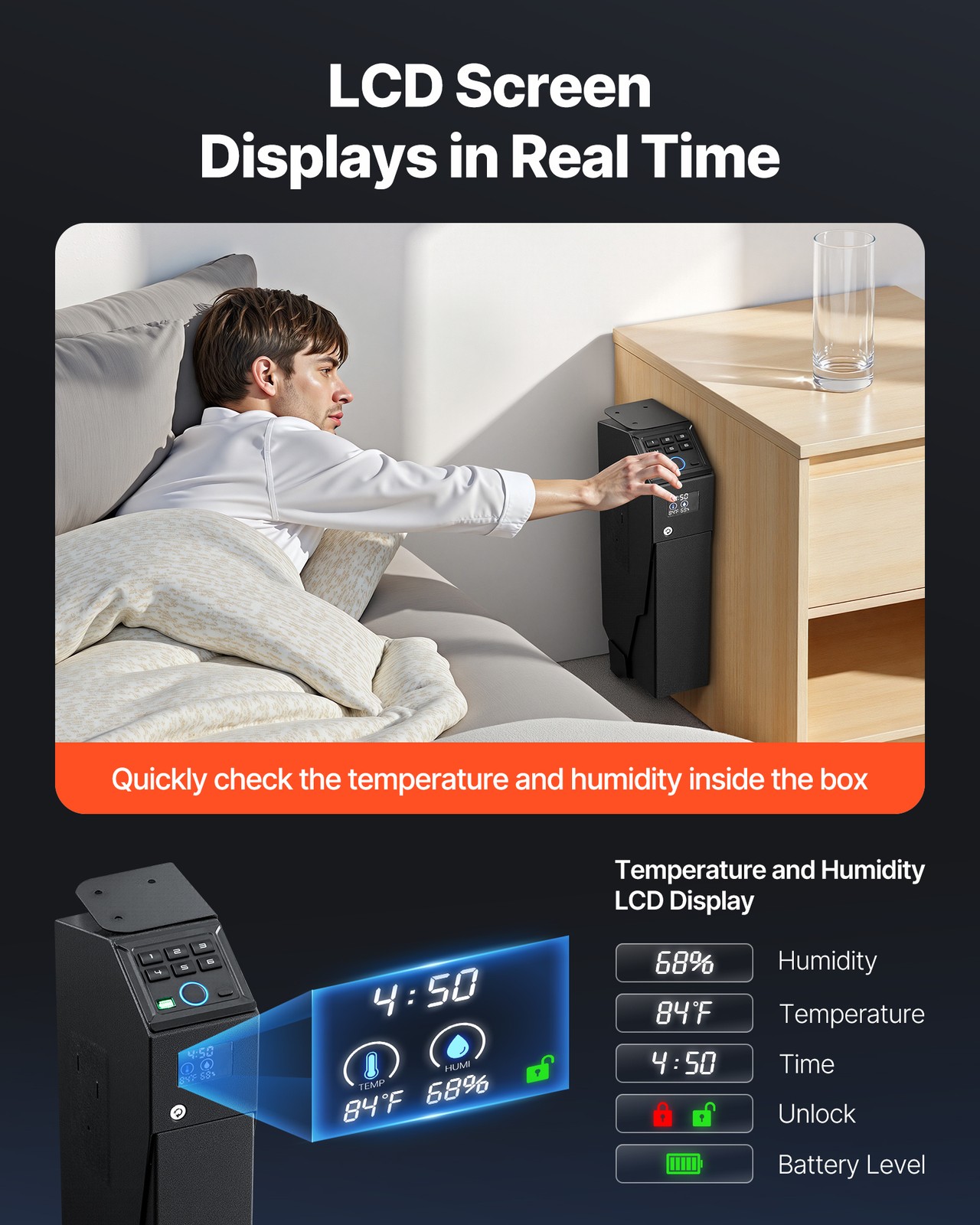 Uimoso Gun Safe Slider w/ Screen Fingerprint/Password/Key for 1 Pistol&Magazine