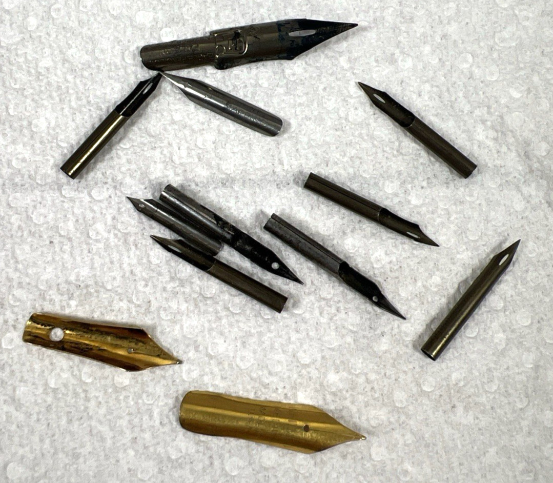 Vintage 12 Calligraphy Fountain Pen Nibs Whitman Falcon Morriset Hunt Esterbrook