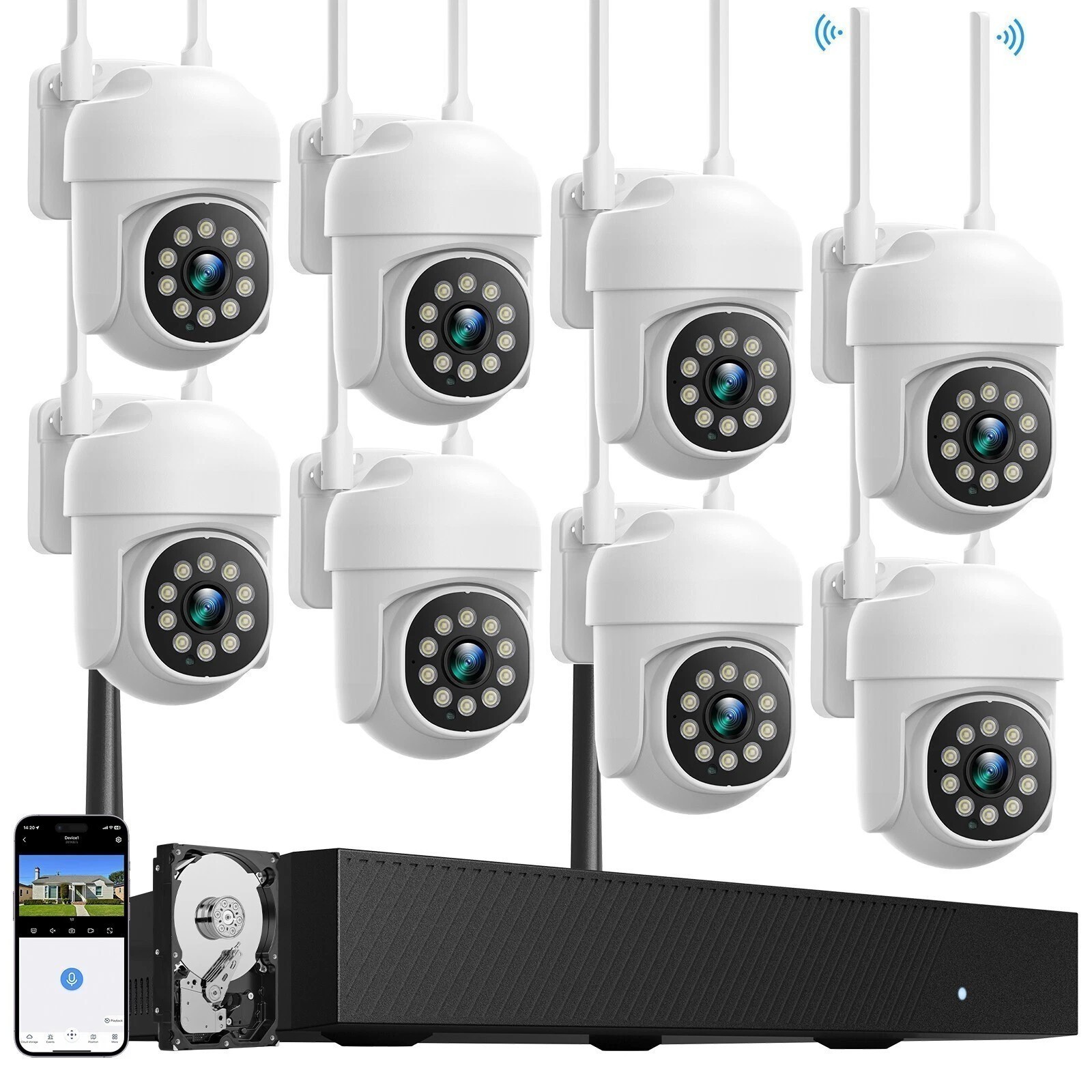 CAMCAMP 16CH NVR 8X PTZ Cameras Wireless CCTV WiFi Security Camera System Audio