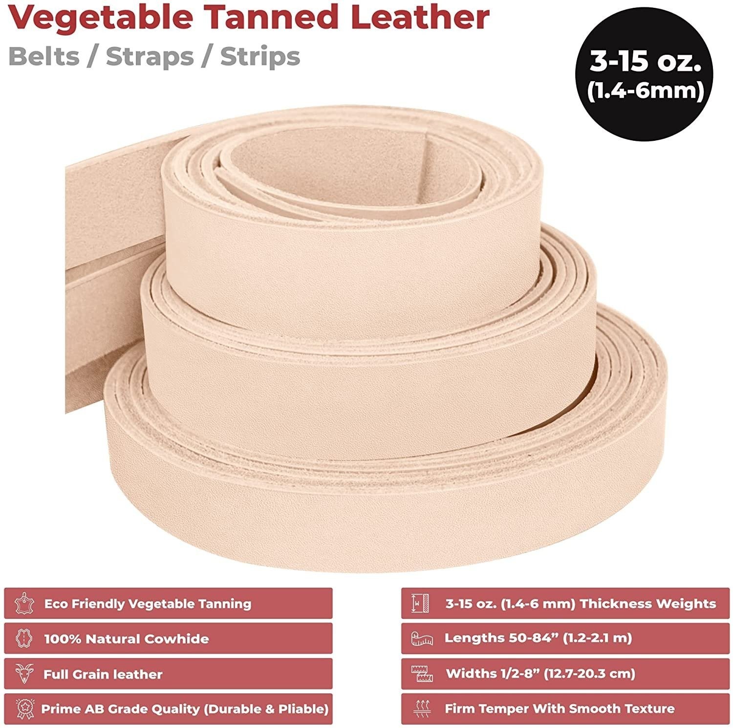ELW Leather Blank Belt - 8-9 to 13-15 oz Thickness Cowhide Vegetable Tanned