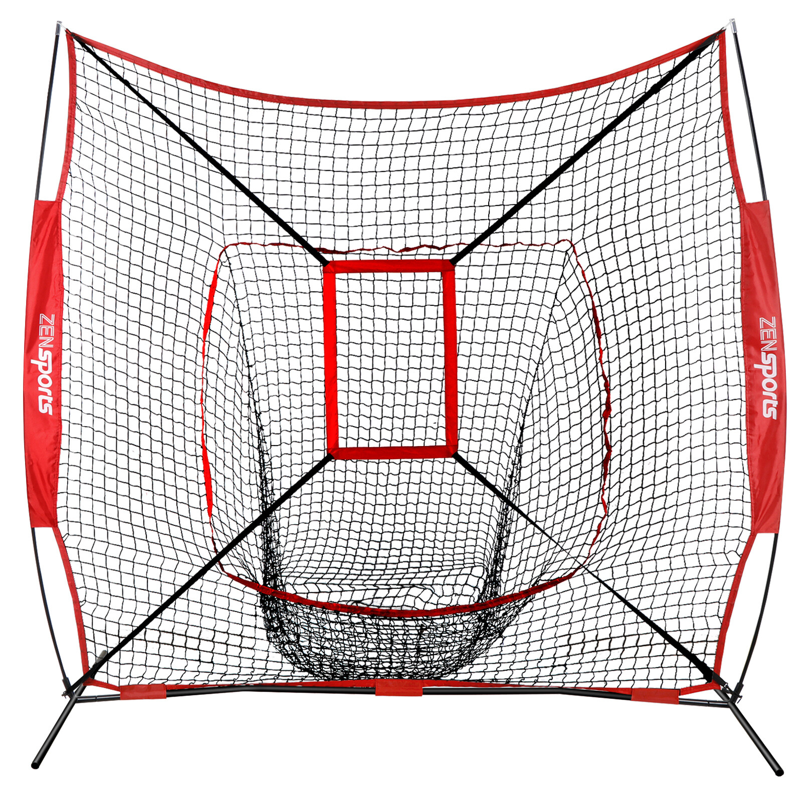 7'×7' Baseball Softball Practice Net Hitting Pitching Training Net w/Strike Zone