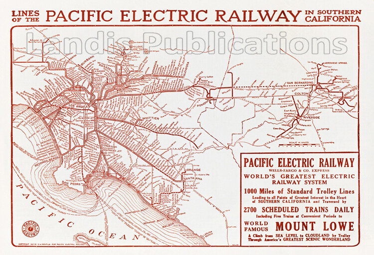Pacific Electric Railway Map 1913 with Mount Lowe Advertisement