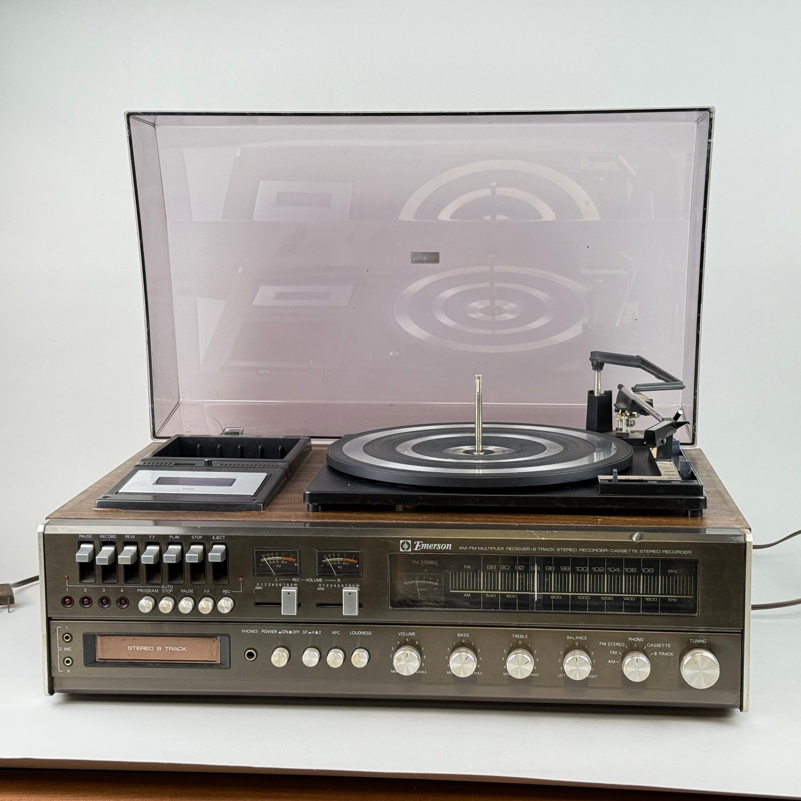 Emerson M 3000 Vintage Stereo System Turntable 8-Track Cassette AM/FM Receiver