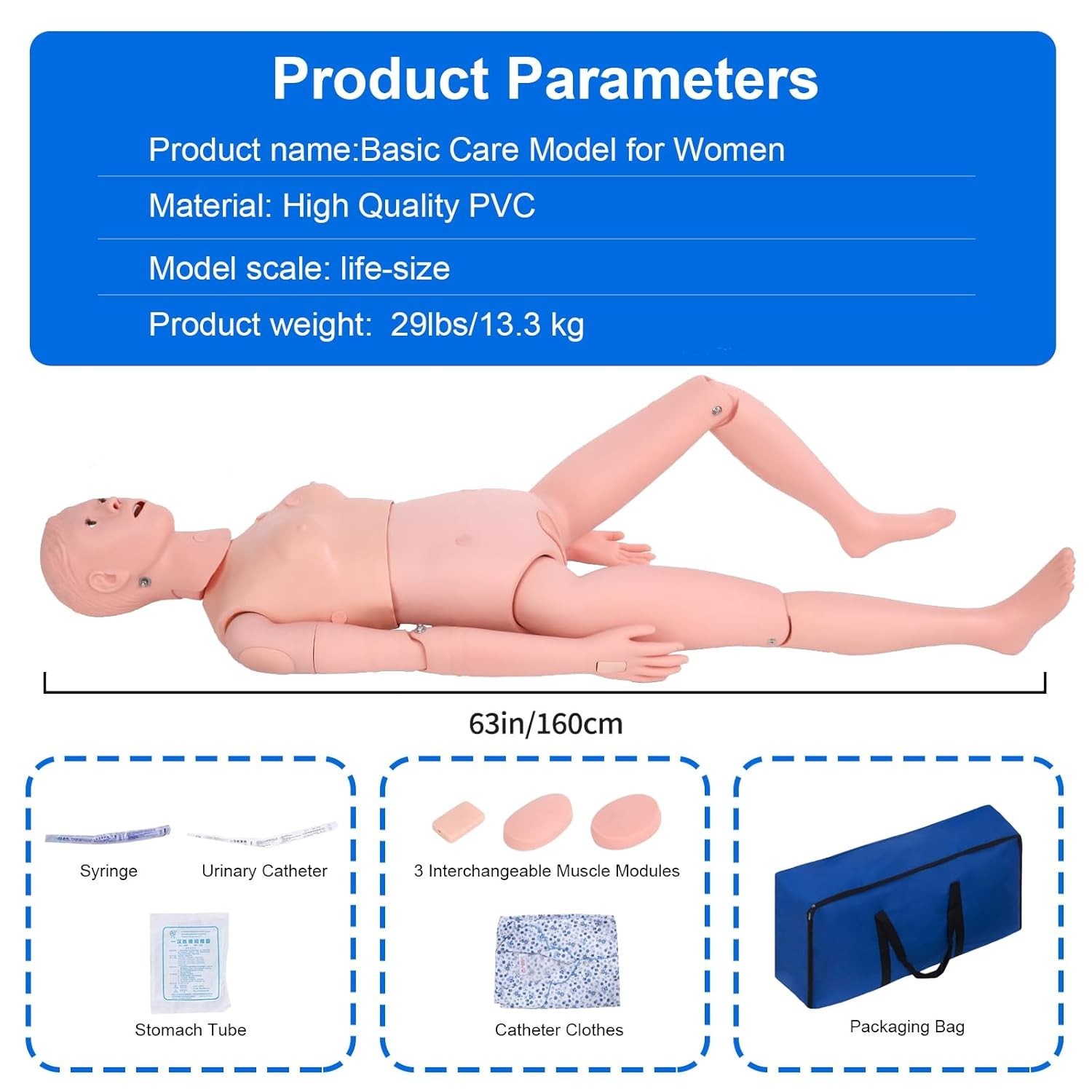 5.24ft Nursing Training Mannequin Patient Care Medical Manikin 24 Skills Female