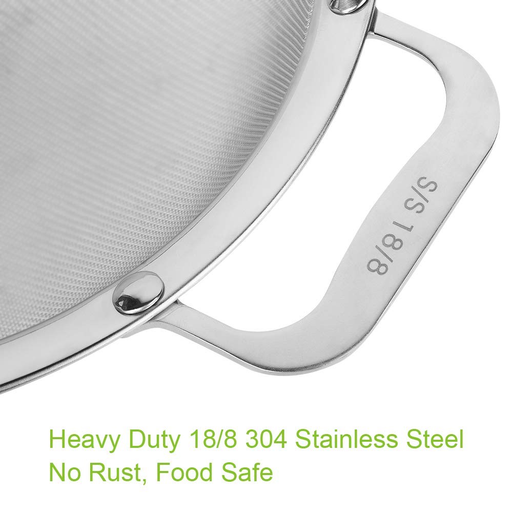 9" Large Mesh Strainer, Stainless Steel 18/8 Extra Fine Quinoa Sieve, with So...