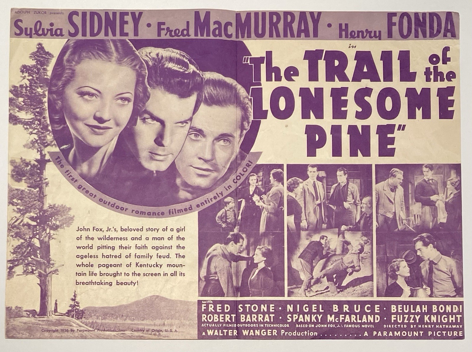 THE TRAIL OF THE LONESOME PINE 1936 Sylvia Sidney Film Technicolor Movie Herald