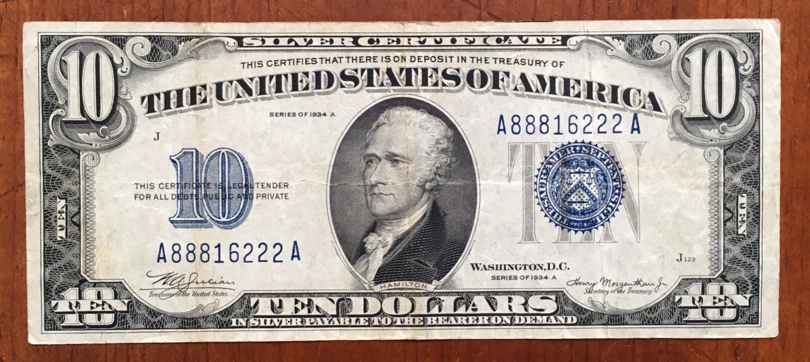 1934-A $10 Silver Certificate Fr 1702 Fancy Serial