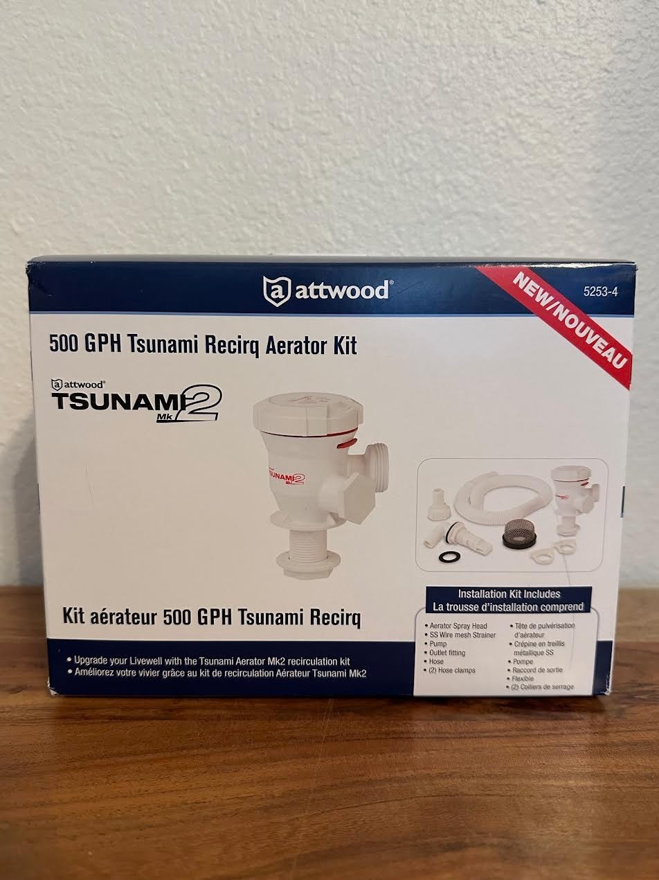 NIB ATTWOOD 500 GPH Tsunami Mk2 Recirq Aerator Livewell Kit 5253-4