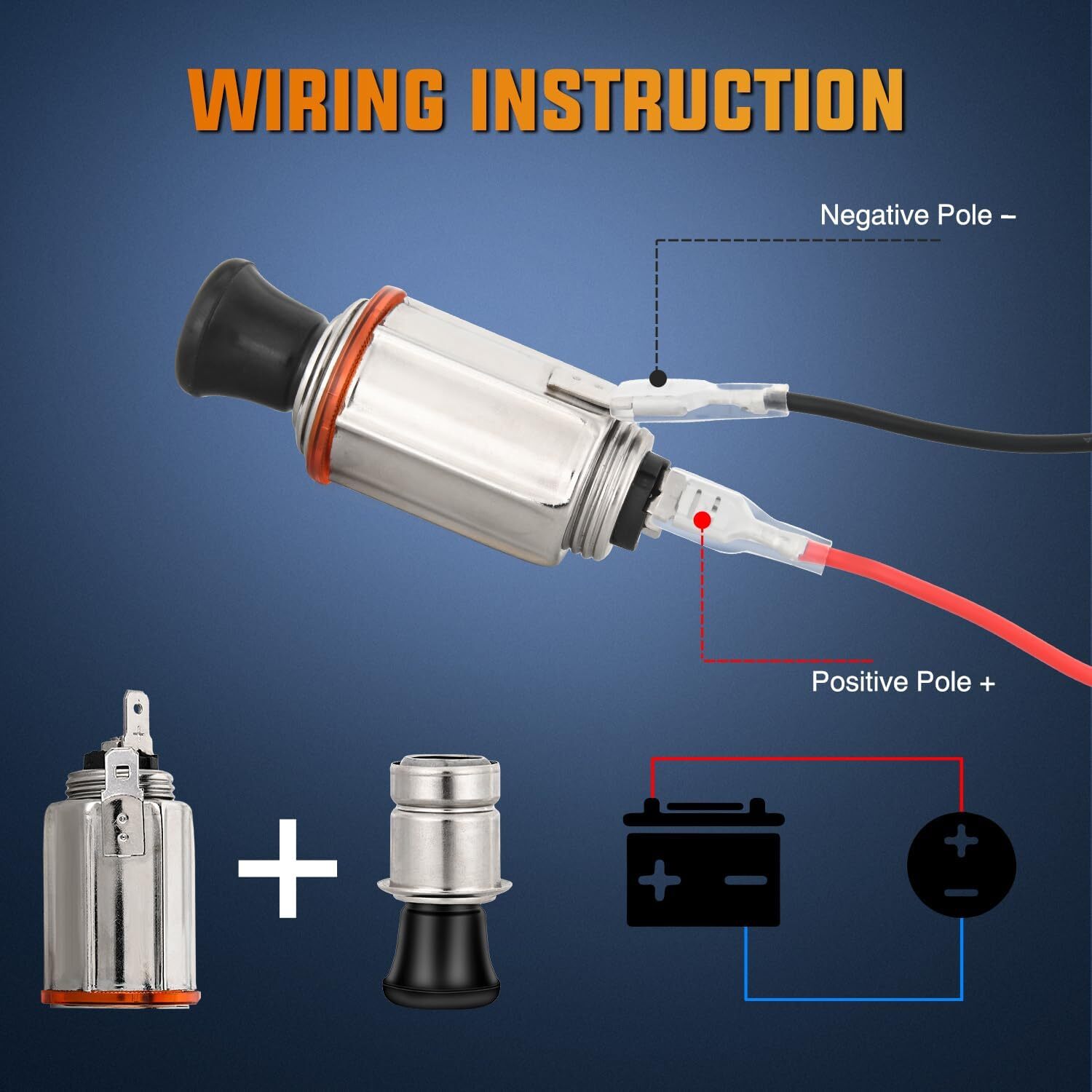 Nilight 12V Cigarette Lighter Car Replacement Socket with Terminals Wires