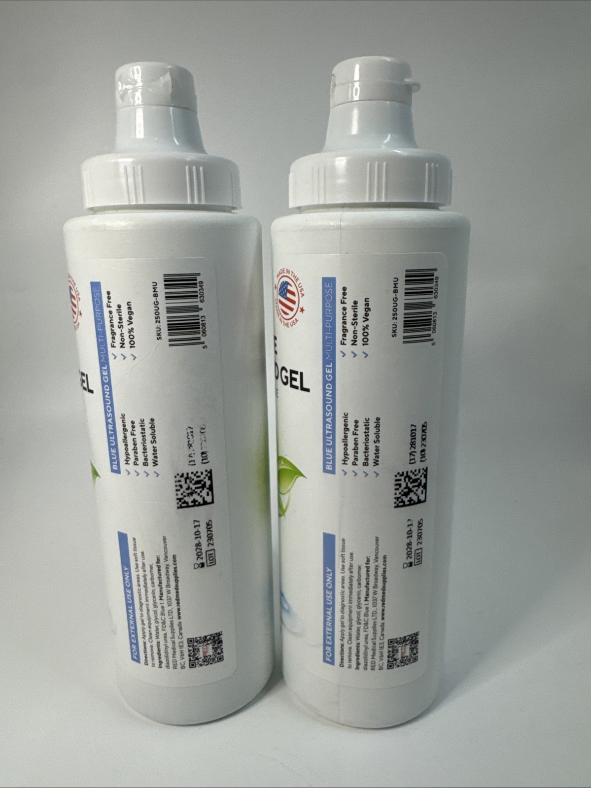 Lot Of 2 RED Conductive Ultrasonic GEL, Baby Doppler,Cavitation 2 x 250ml