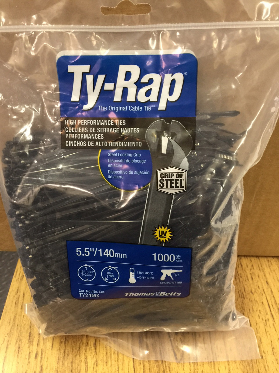 TY24MX     Thomas & Betts Ty-Rap   5.5" 40lb UV Black 1,000/bag