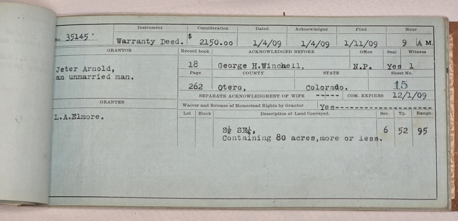 1960 Abstract Of Title Big Horn County Wyoming