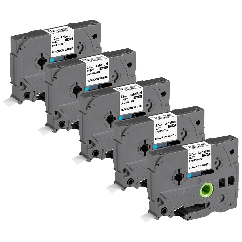 LabelUni TZe-231 Replace for Brother P-Touch TZ TZe 1/2" Tape for PT-D210,5 PK