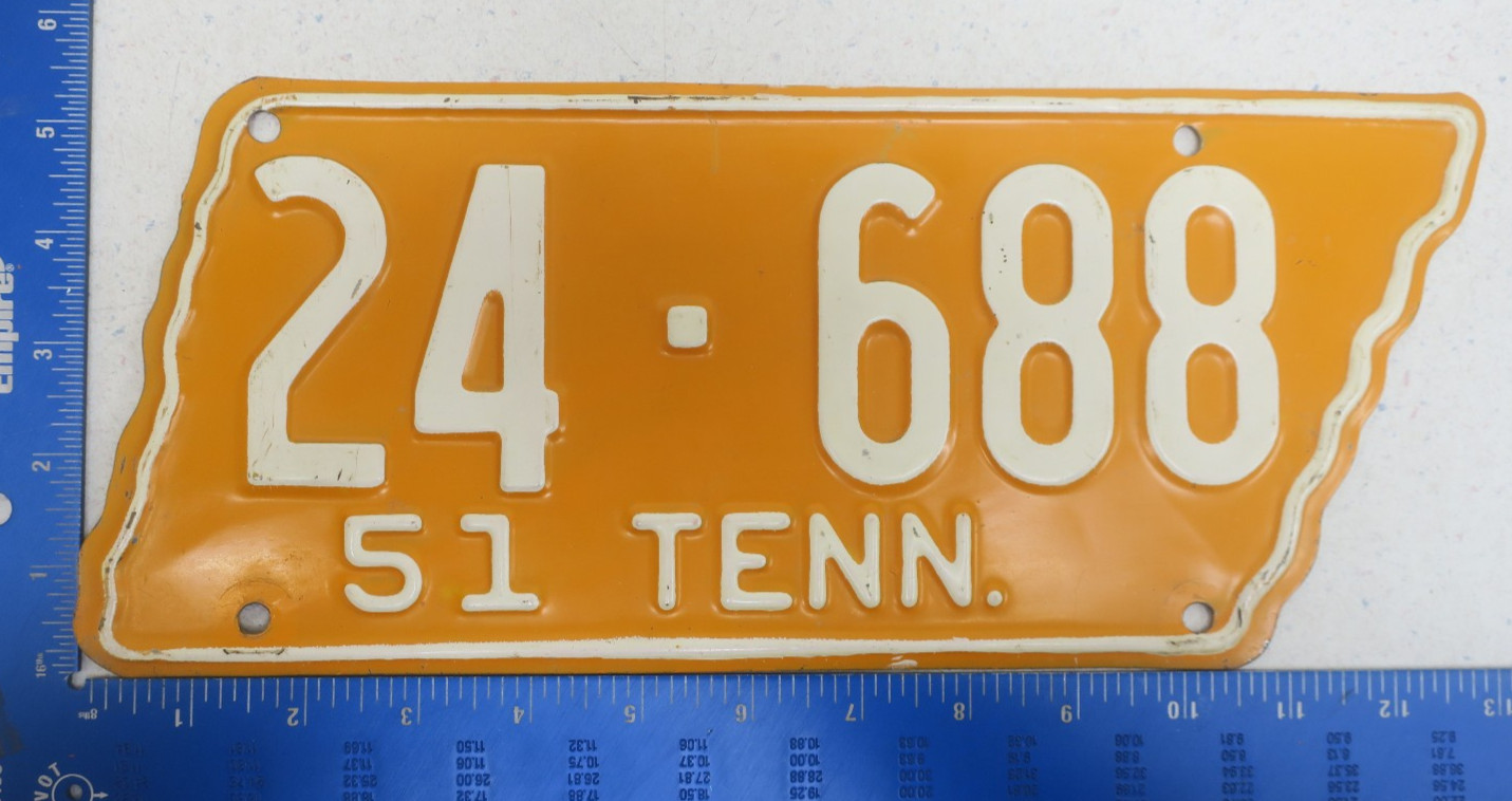 Tennessee License Plate Tag 1951 51 State Shaped Giles County 24-688 Original