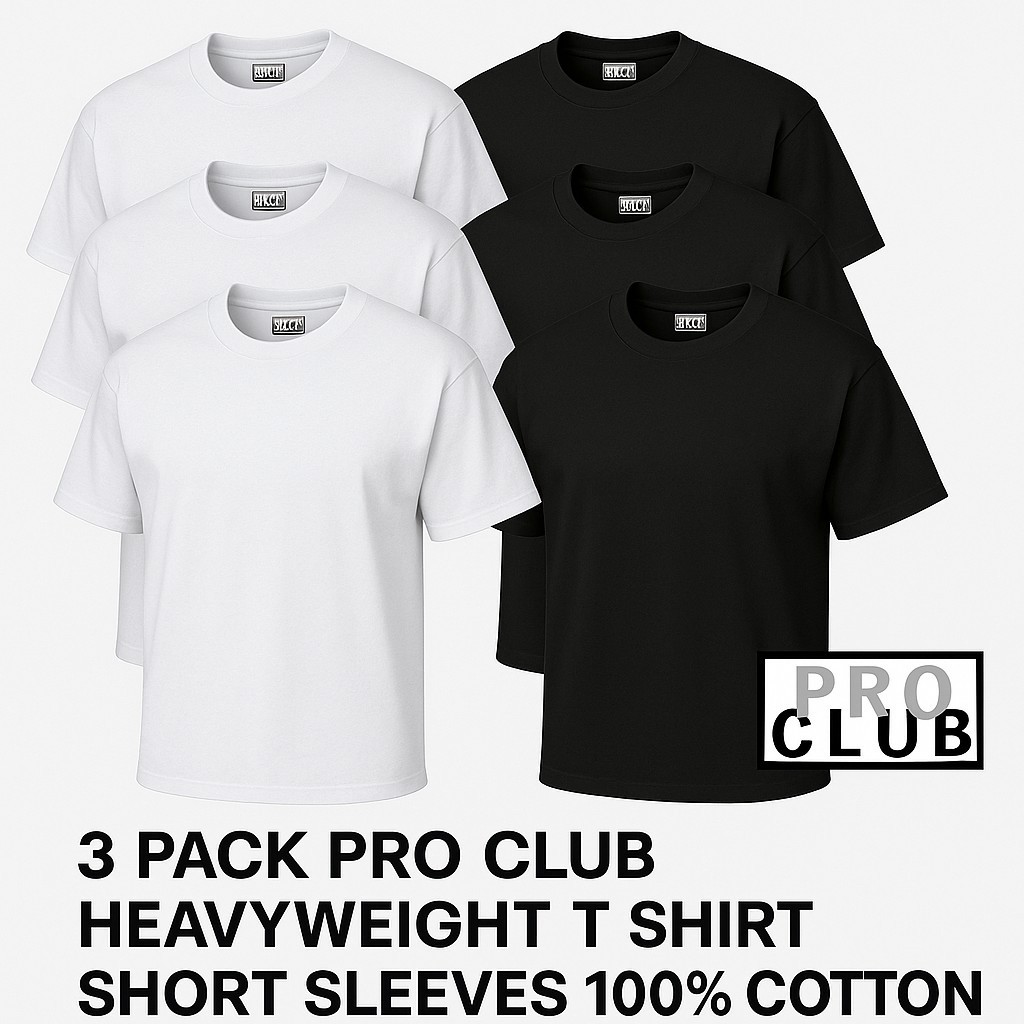 3 PACK PRO CLUB HEAVYWEIGHT  T SHIRT SHORT SLEEVES 100% COTTON