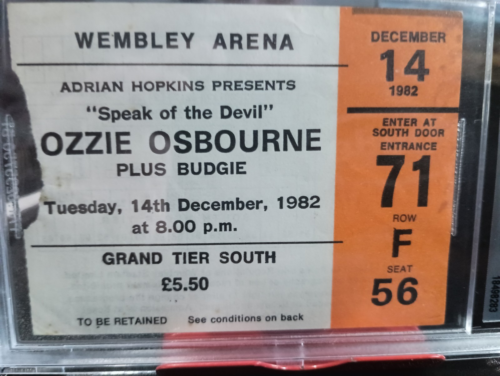 Ozzy Osbourne London Wembley 12/14/1982 Speak Of Devil Tour Ticket Beckett BAS