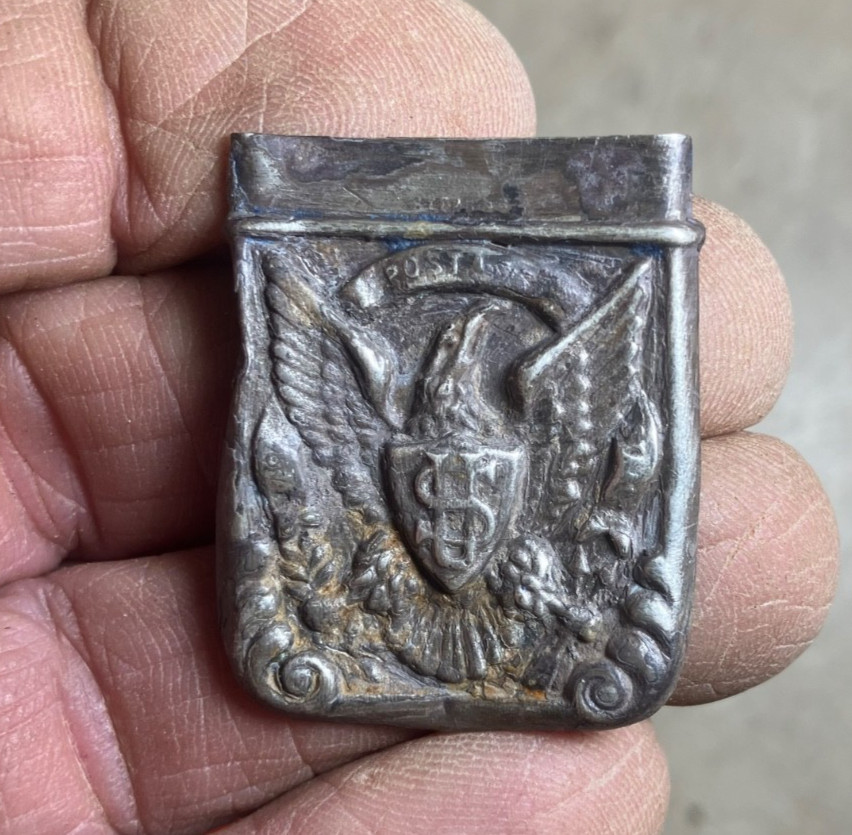 2 sides of an early sterling postage stamp safe-Found Ft Bayard New Mexico area