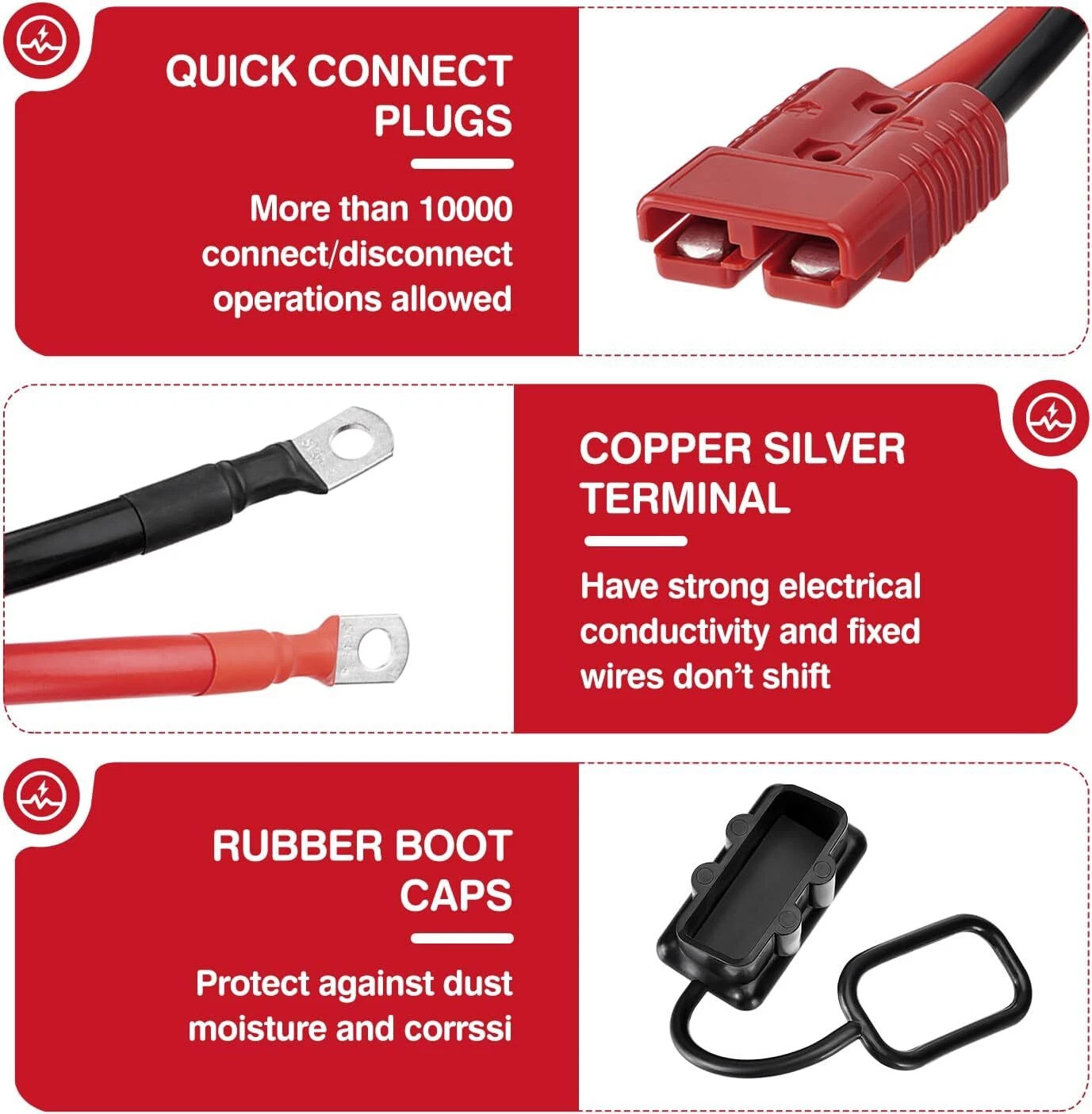24 FT Quick Disconnect Winch Power Cable 2 Gauge 2 AWG Wiring For Winch Trailer