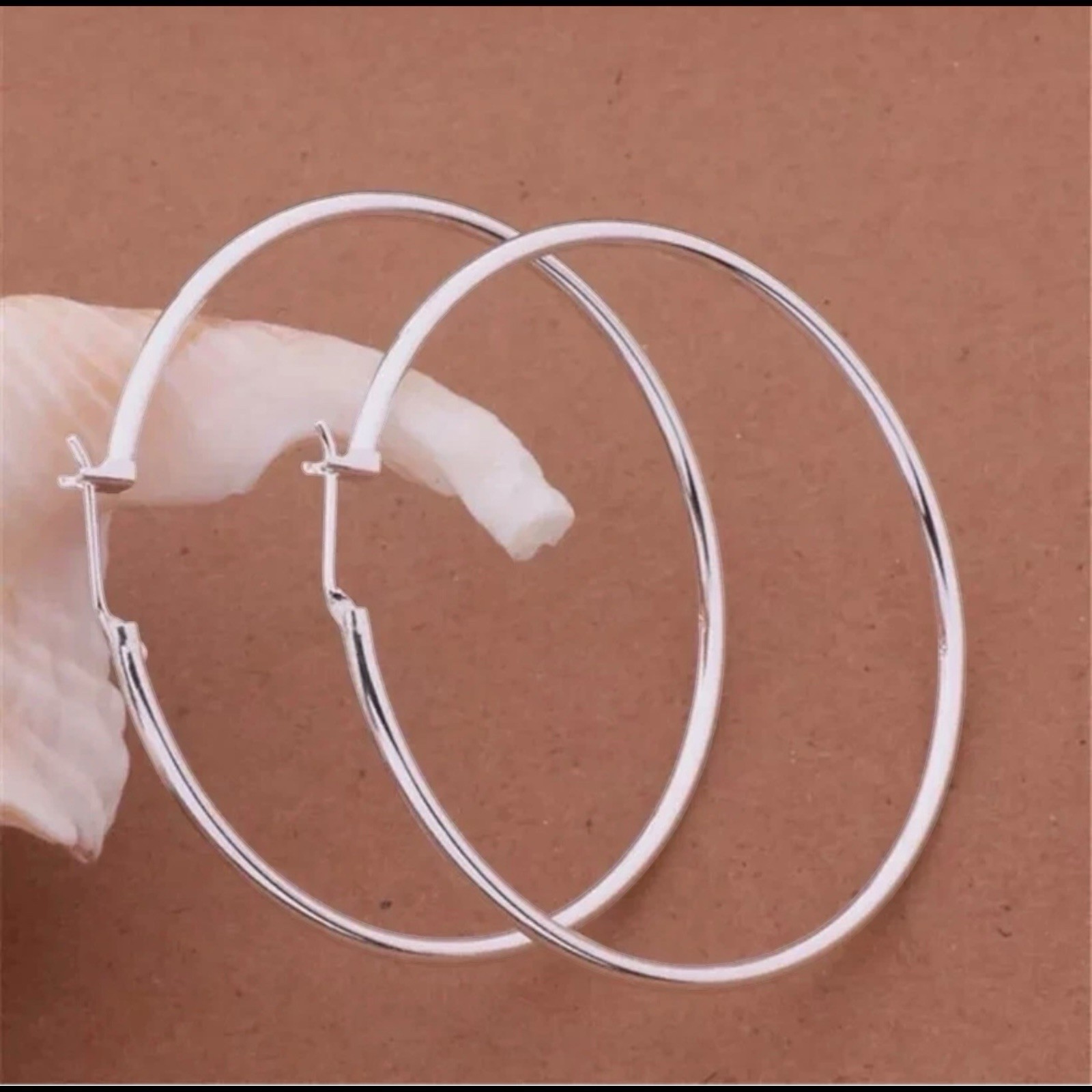 925 Sterling Silver 50mm 2” Big Round Large Thin Hoop Earrings A19