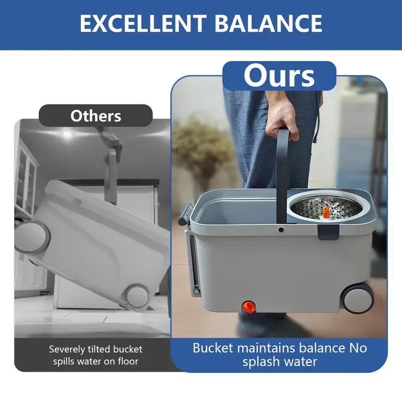 60" Mop and Bucket Wringer Set Household Cleaning w/6PCS Mop Pads+1 Scrub Brush