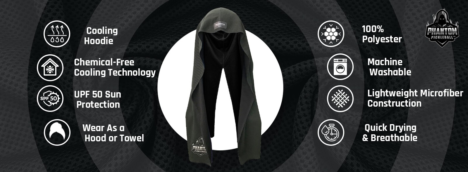 PHANTOM COOLING HOODIE TOWEL SPORT MICROFIBER QUICK DRYING GYM FITNESS YOGA SUN