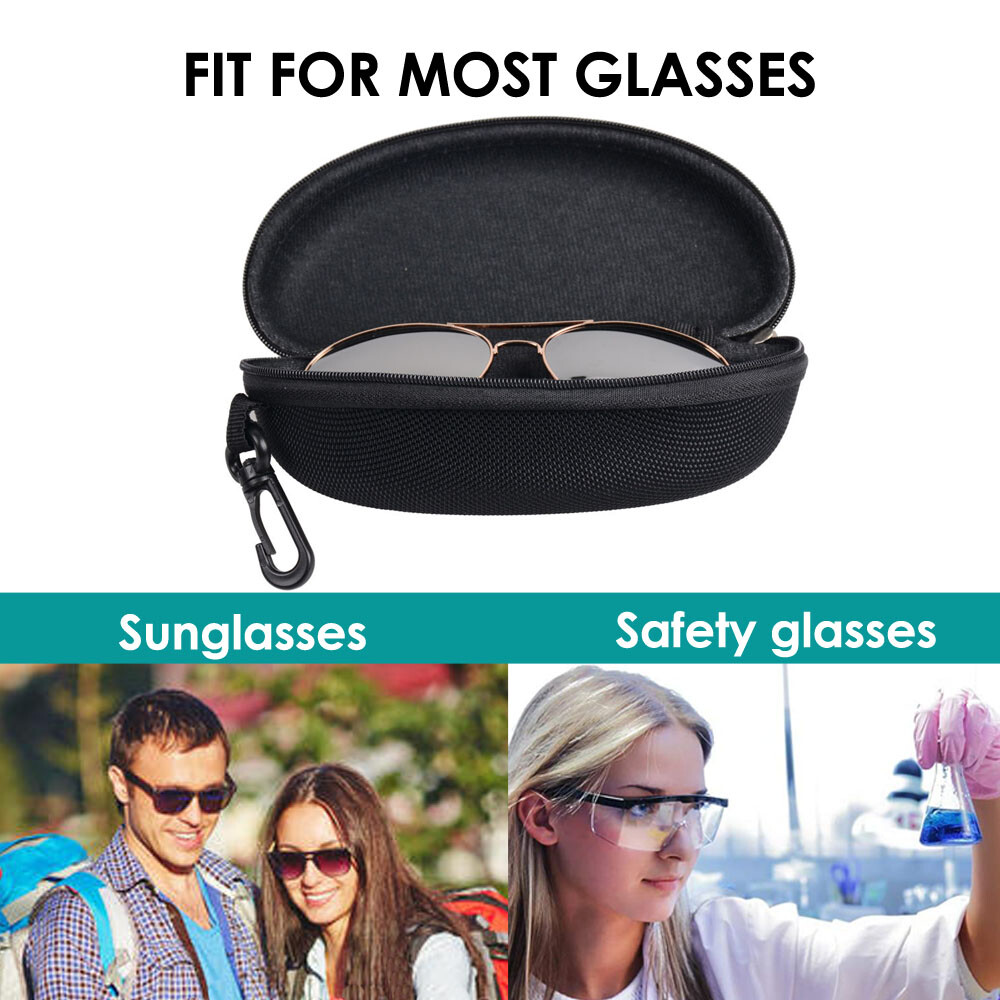 2-4Pack Sunglasses Hard Case Eye Glasses Carry Shell Zipper Clam With Clip Large