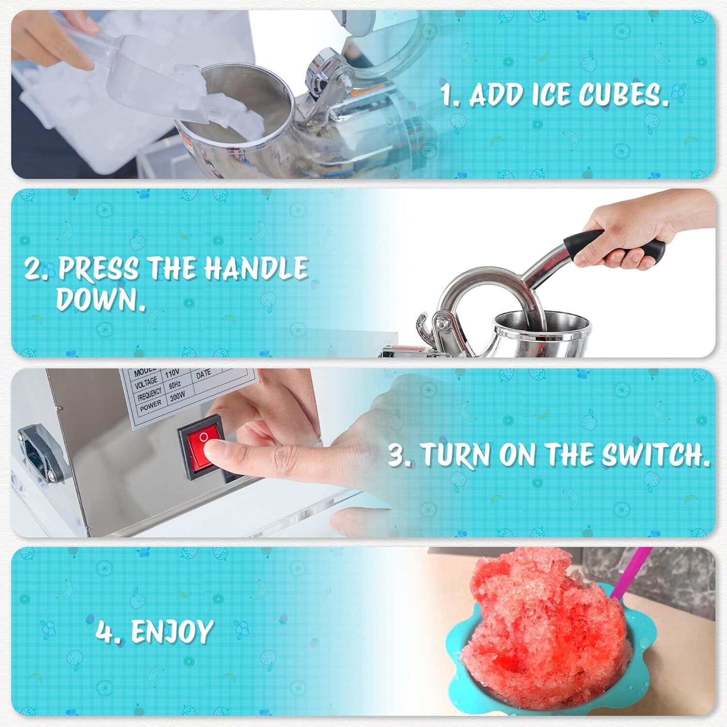 Commercial Ice Shaver 500LBS/H Electric Ice Crusher Snow Cone Machine 300W 48L