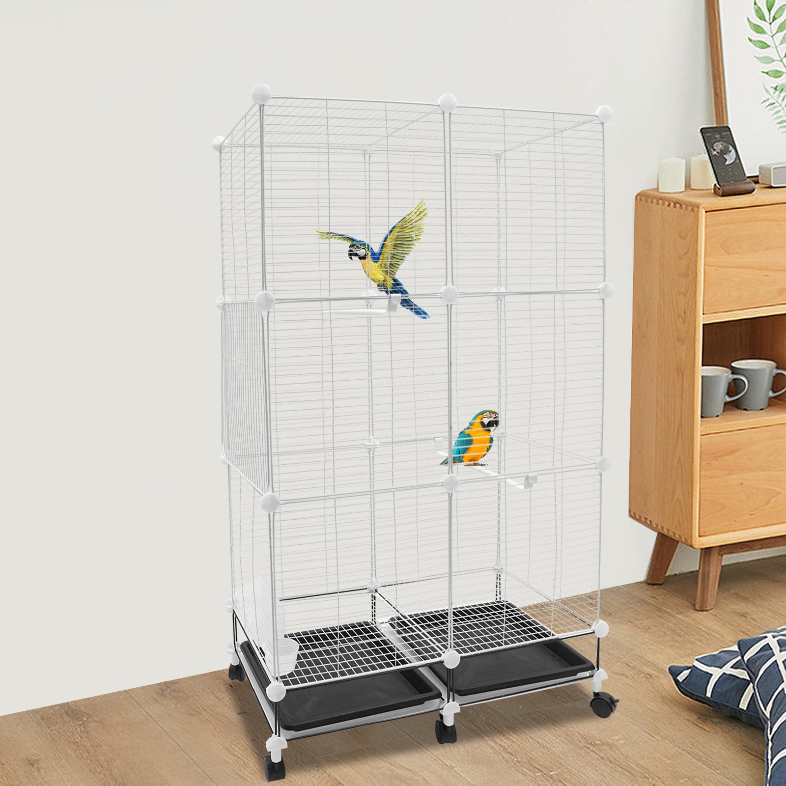 3-Tier Large Bird Cage 49.2in Rolling Metal Parakeet Cage for Canaries, Parrots