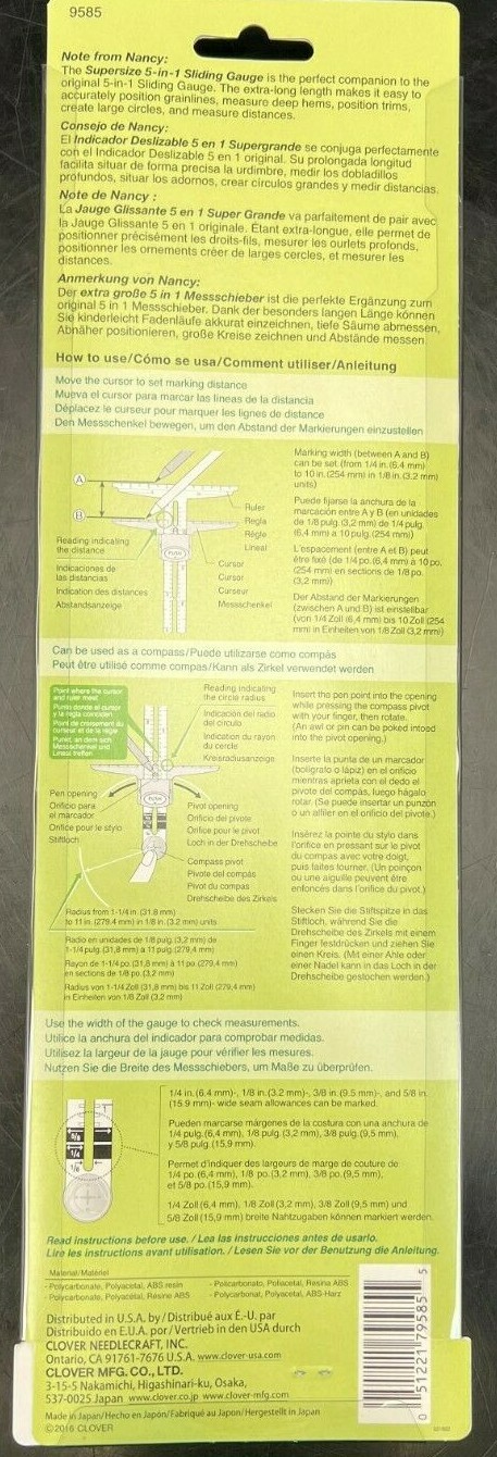 Clover Supersize 5-In-1 Sliding Gauge By Nancy Zieman- 10", 9585