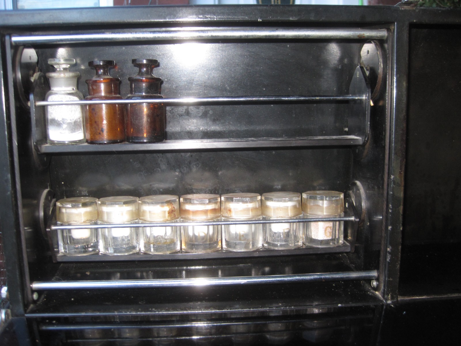 Antique Medical Podiatry Dental Metal Glass Cabinet w/ Bottles Electric Bosworth