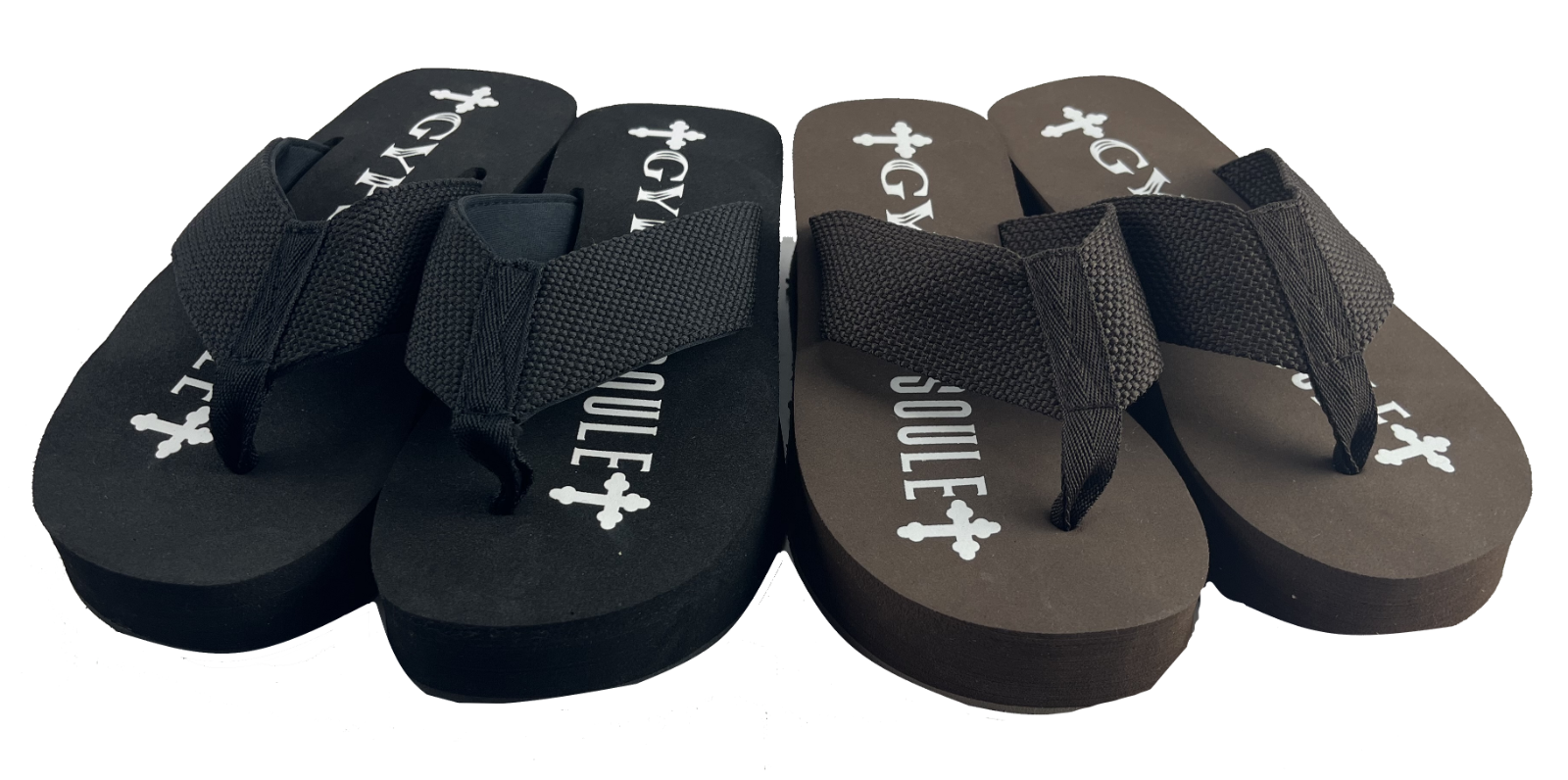 2 Pack Gypsy Soule Platform Wedge Thong Sandals, 2in Heel, Black & Brown, New