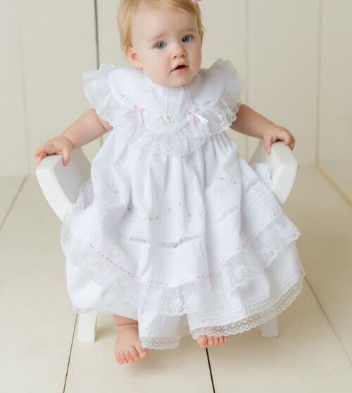 NWT Will'beth White Fancy Lace Dress 3p Set Preemie Bonnet Bloomers Baby Girl 00