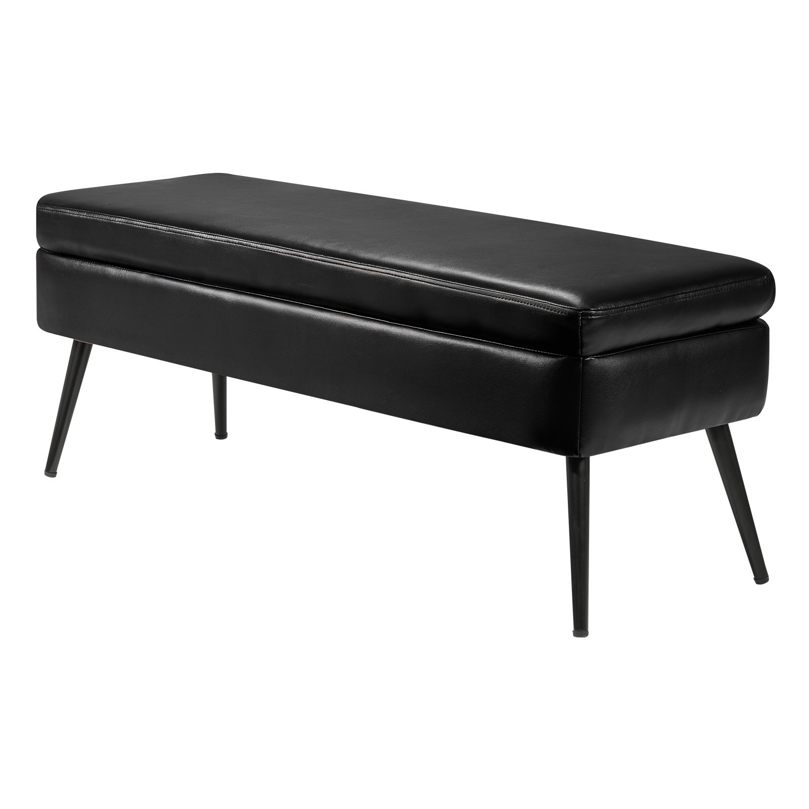 Uimoso PU Leather Storage Ottoman Bench Shoe Seat with Storage & Metal Leg Black
