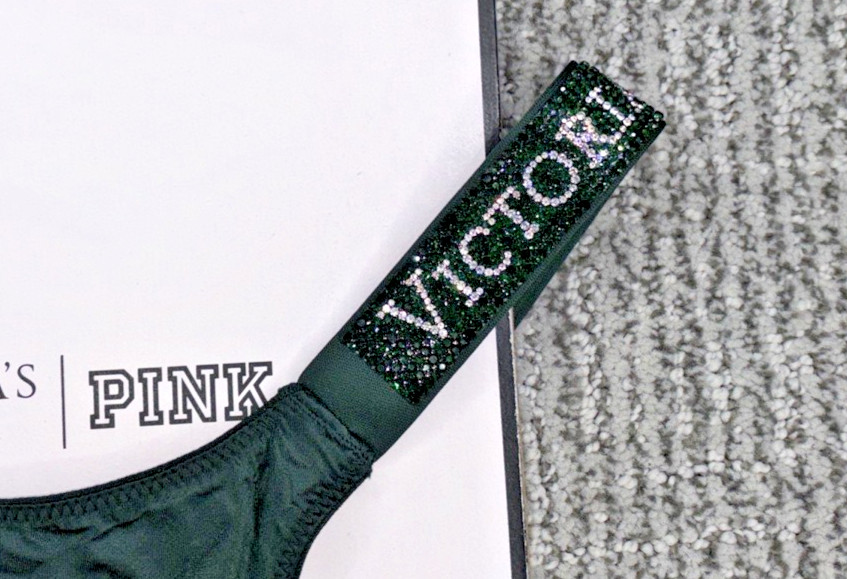 Victoria's Secret Very Sexy NWT Large Green Spellout Shine Strap Brazilian Panty