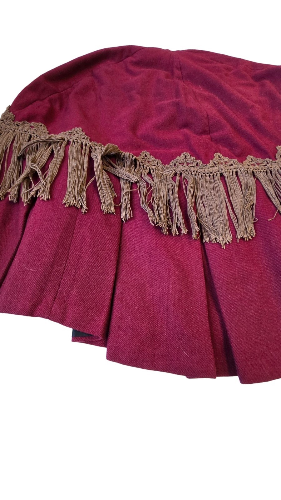 Victorian Burgundy Wool Capelet Fringe Cloak Steampunk Civil War Reenactment