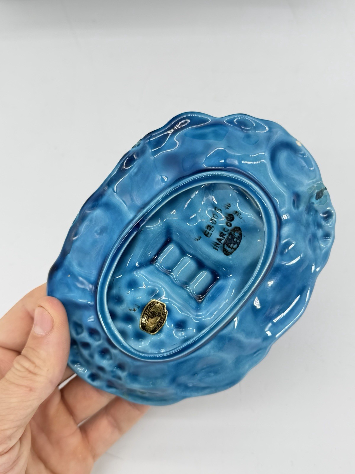 Vintage Inarco Ashtray Blue Mood Indigo Molded Fruit 3 Slot E3006 Japan RARE