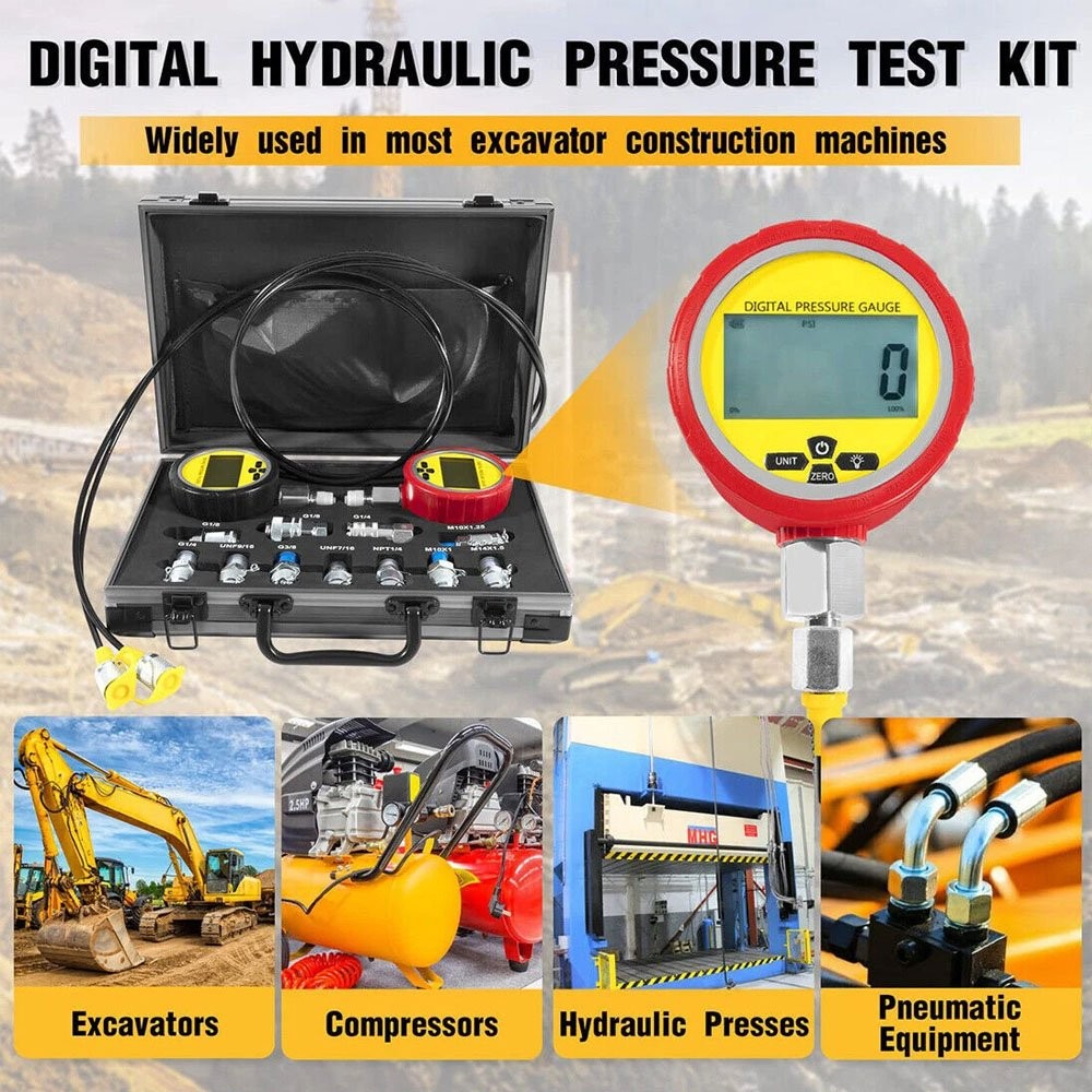 70M Digital Hydraulic Pressure Test Kit-2 Gauge 11 Coupling 2 Hose for Excavator