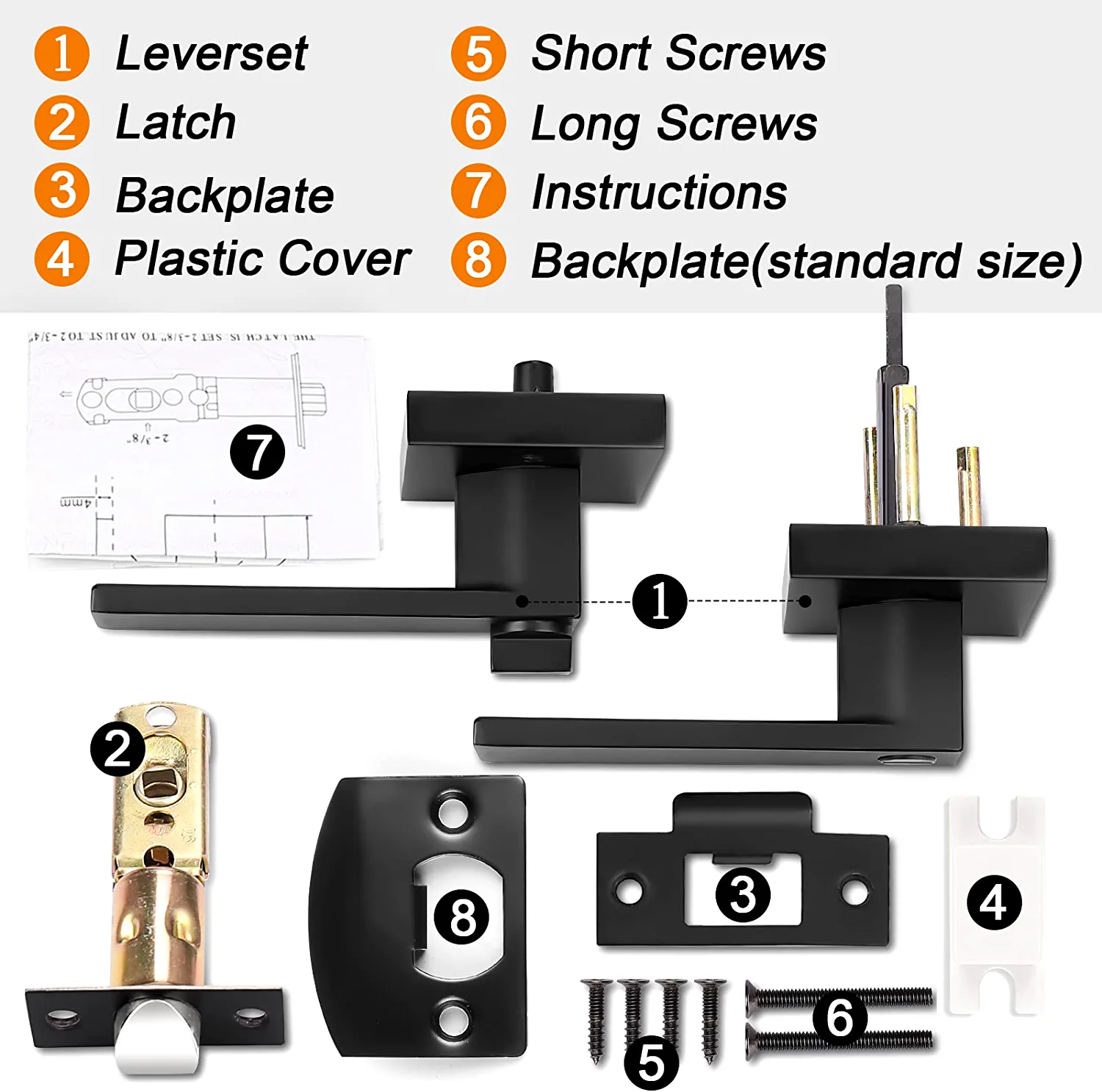 Probrico 5 Pack Black Square Door Handles Zinc Heavy Duty Privacy Lever Keyless