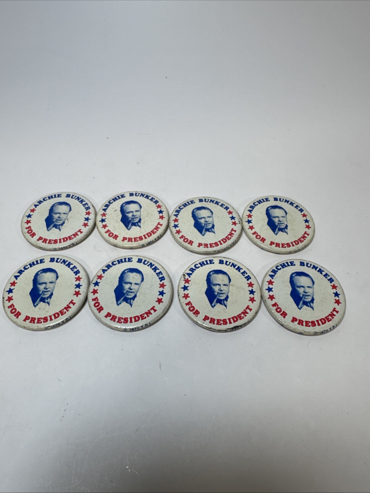 Archie Bunker For President Gag Political Pinback Button 1972 T.P.I. 8 Total