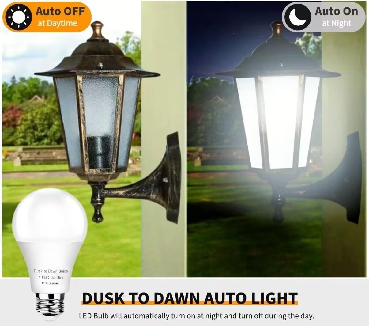 4-Pack Dusk to Dawn Light Bulbs Outdoor 75 Watt Equivalent, Automatic On/Off Sen