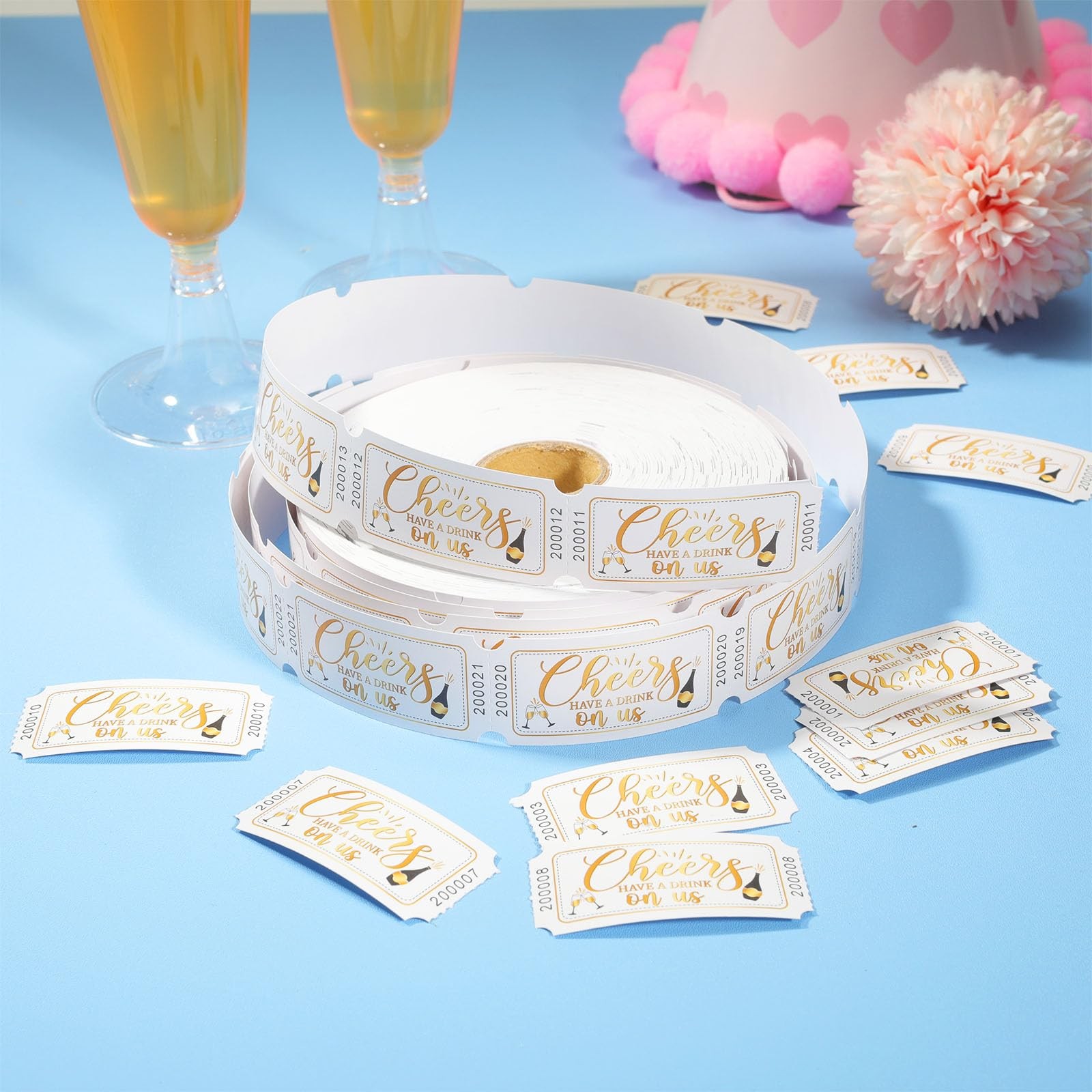 1000 Pcs Drink Ticket Single Raffle Tickets Roll Golden Cheers Free Drink Tic...