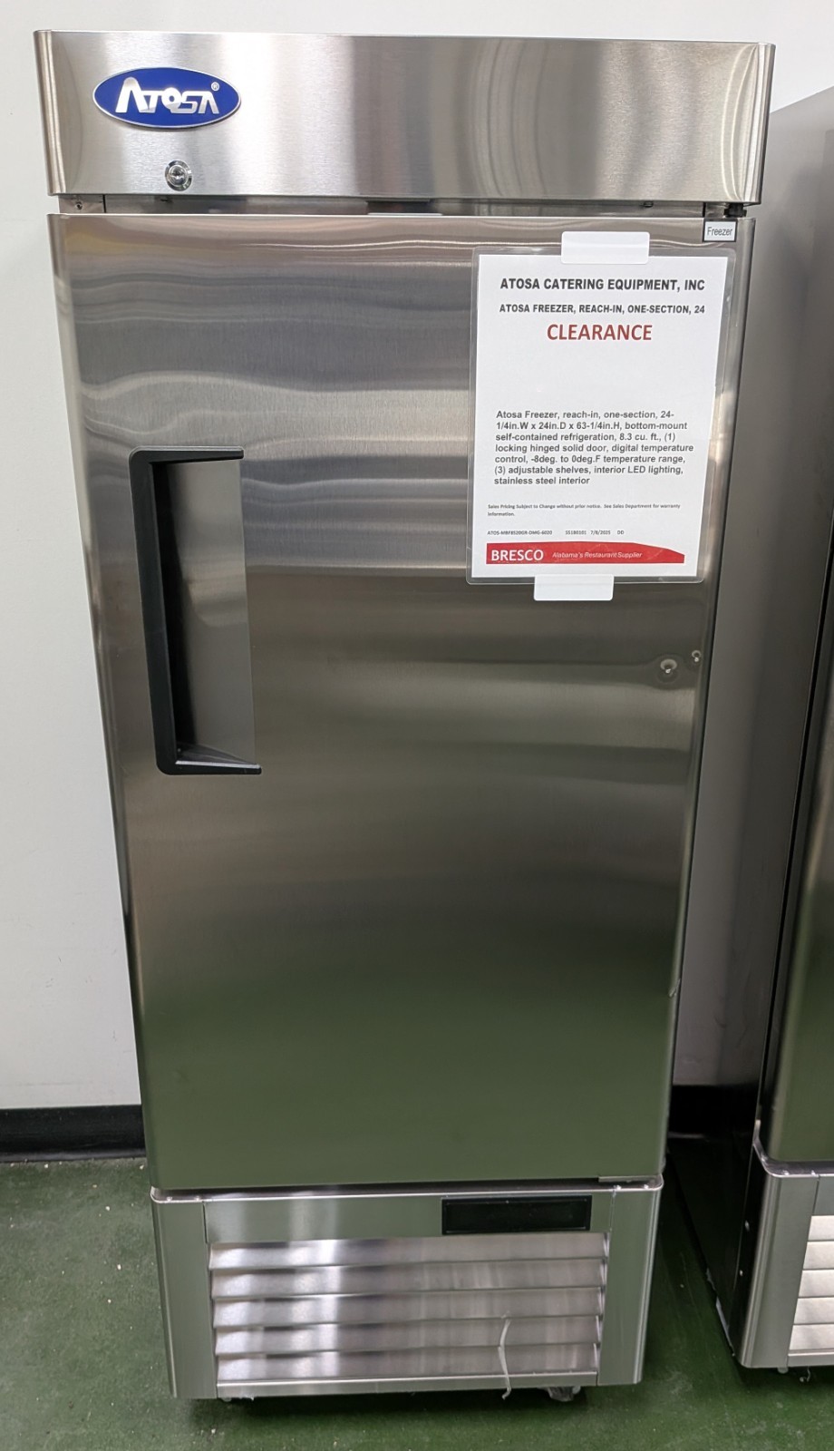 Atosa MBF8520GR Freezer, Reach-In, One-Section, 24-1/4"W x 24"D x 63-1/4"H