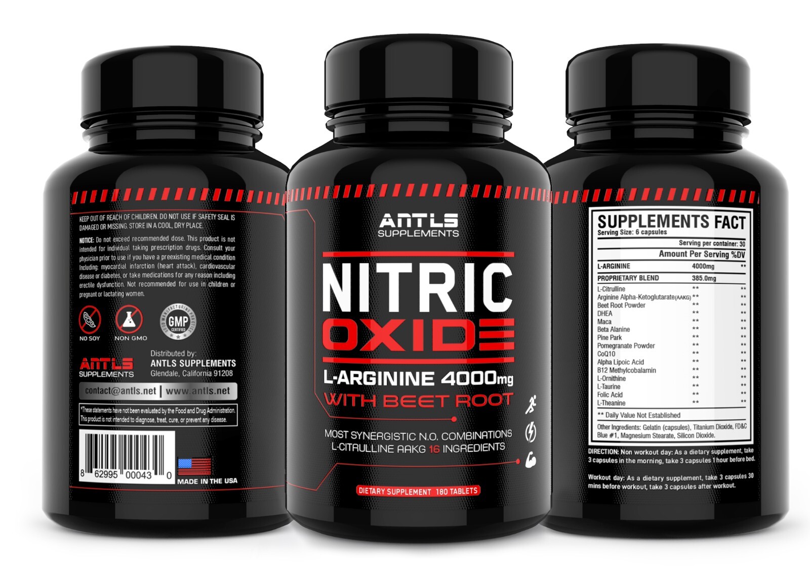 Nitric Oxide L-Arginine Pre Workout+Testosterone Booster,Multivitamin Men,Test