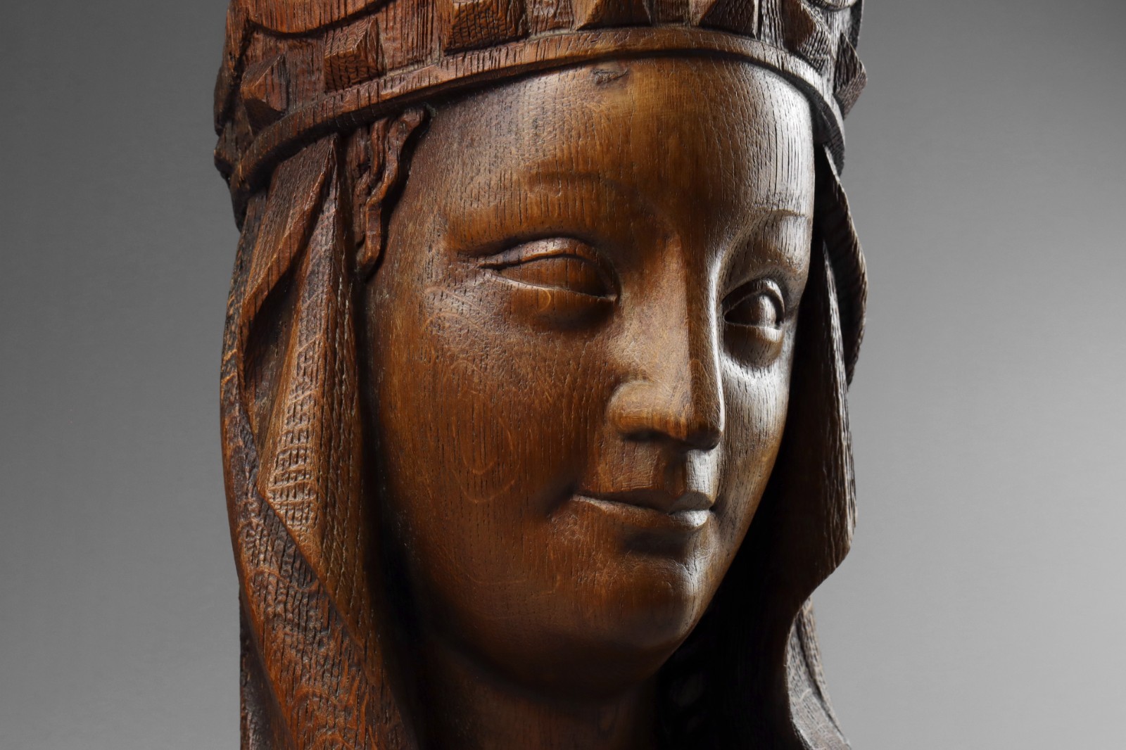 Antique 19th Century Ecclesiastical Gothic Carved Wood Head Of The Madonna