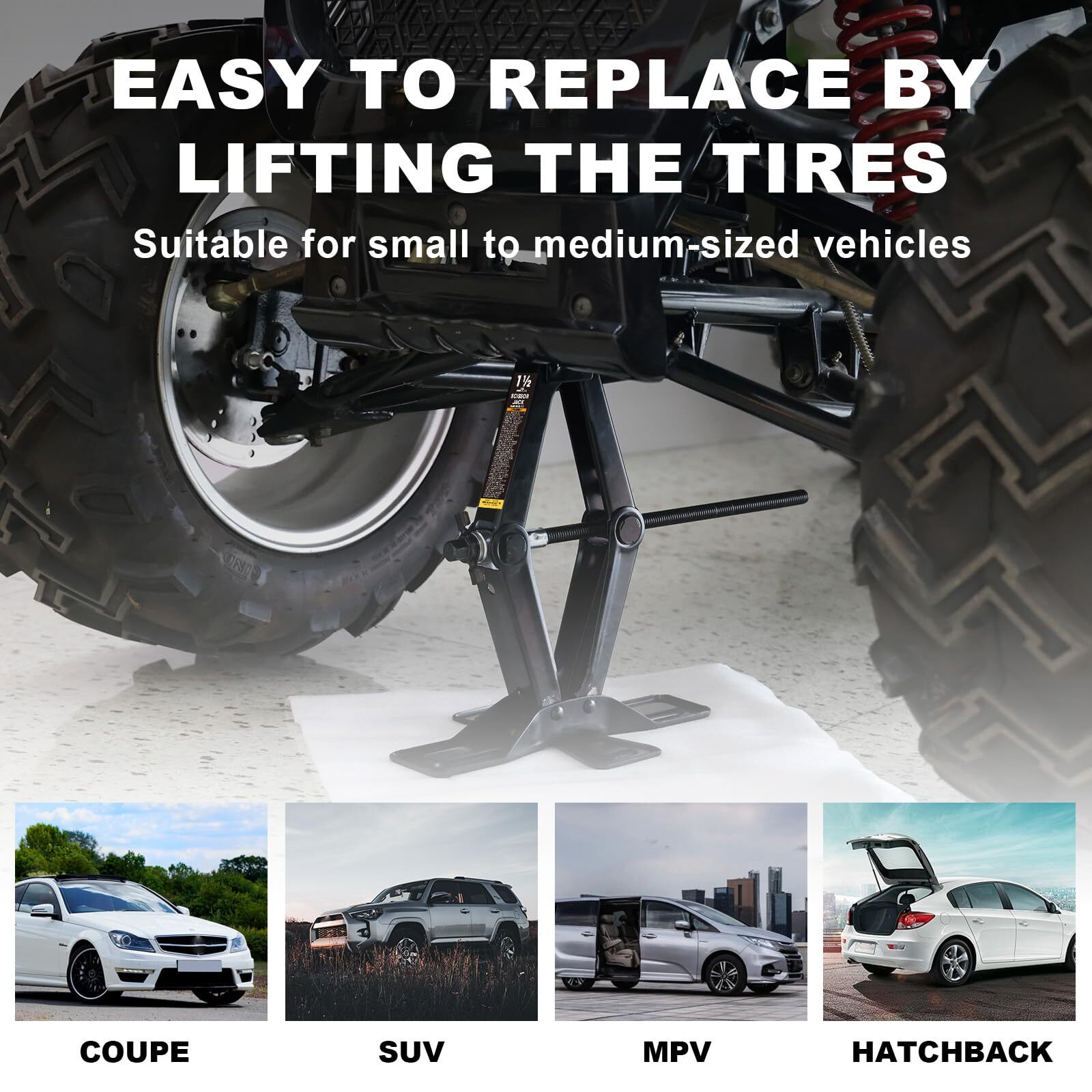 BIG RED Torin Wide Base Cross Car Scissor Jack, 1.5 Ton (3,000 lbs) , Black