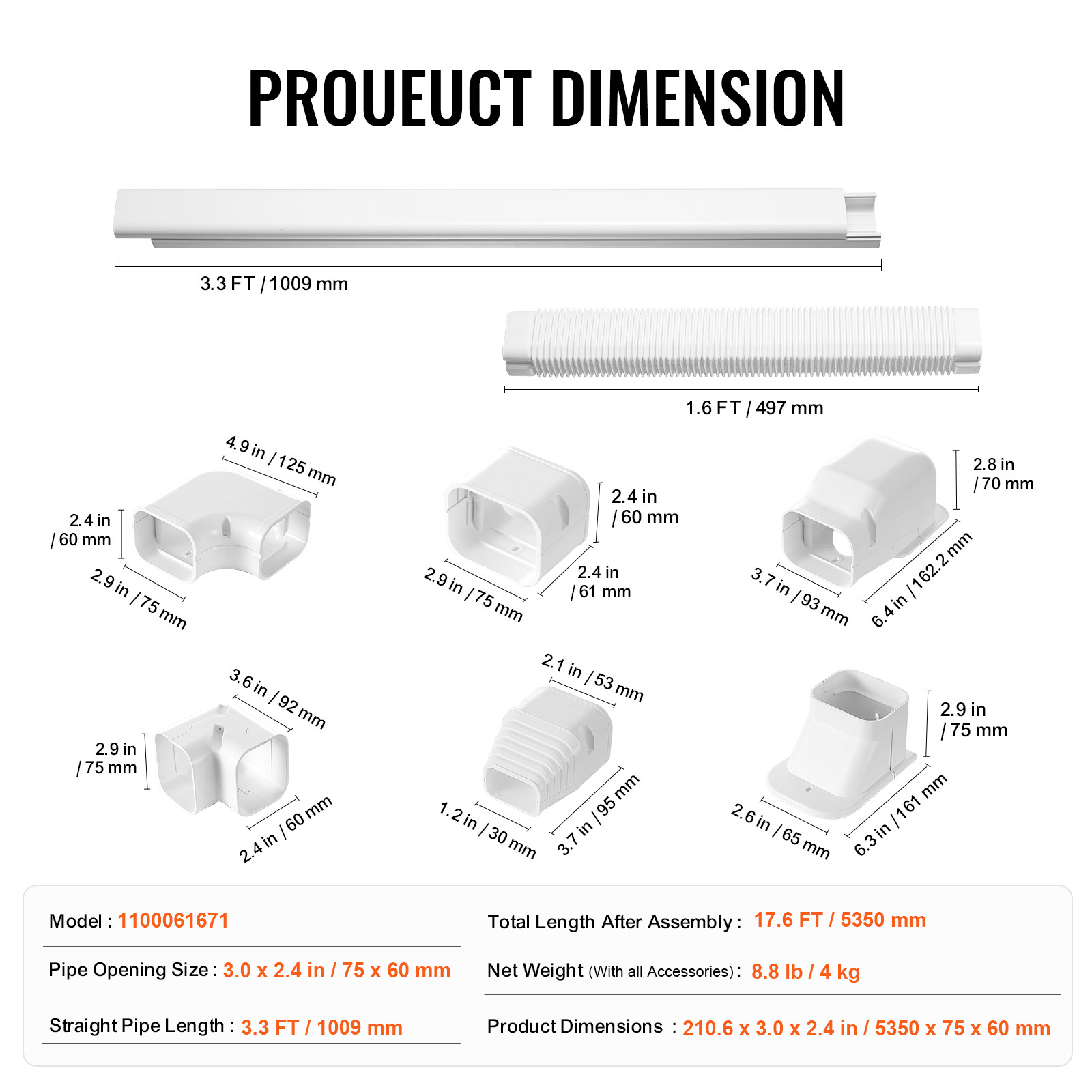 VEVOR 3" W 17.6Ft Line Set Cover Kit For Mini Split/Central Air Conditioner PVC